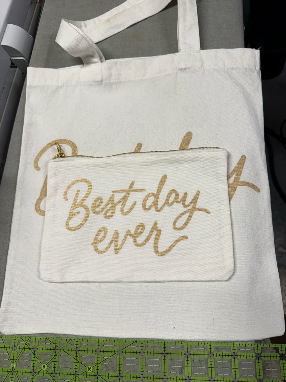 Canvas Bridal Tote Bag "Best day ever" Gold Print - Getting Ready / Day of Bag - Picture 6 of 8
